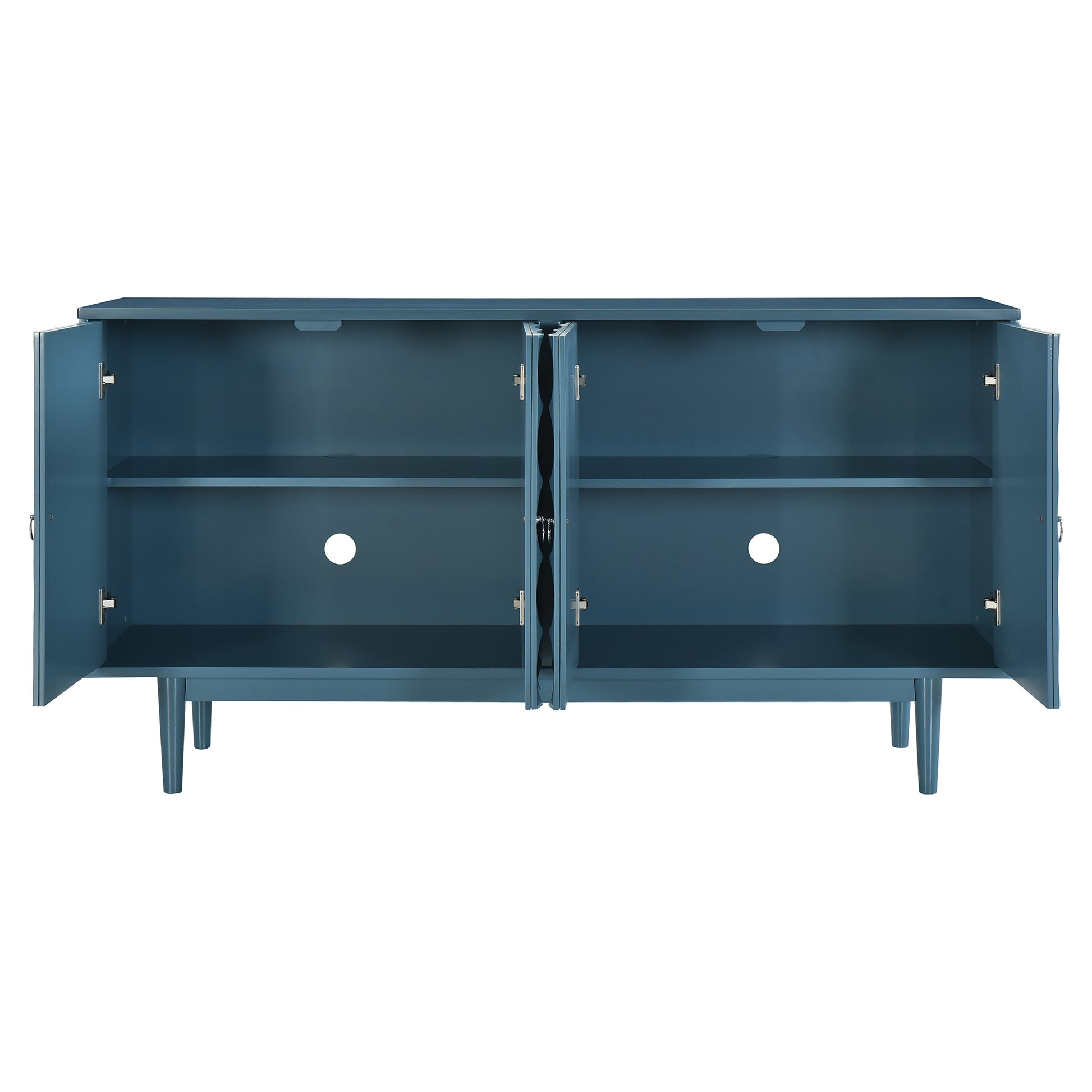 Modern 4 Door Sideboard With Convex Pattern Doors And 2 Silver Handle For Living Room, Dining Room, Kitchen Navy Navy Mdf