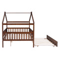 Full Size Wooden House Bed With Twin Size Trundle, Walnut Full Walnut Solid Wood Mdf