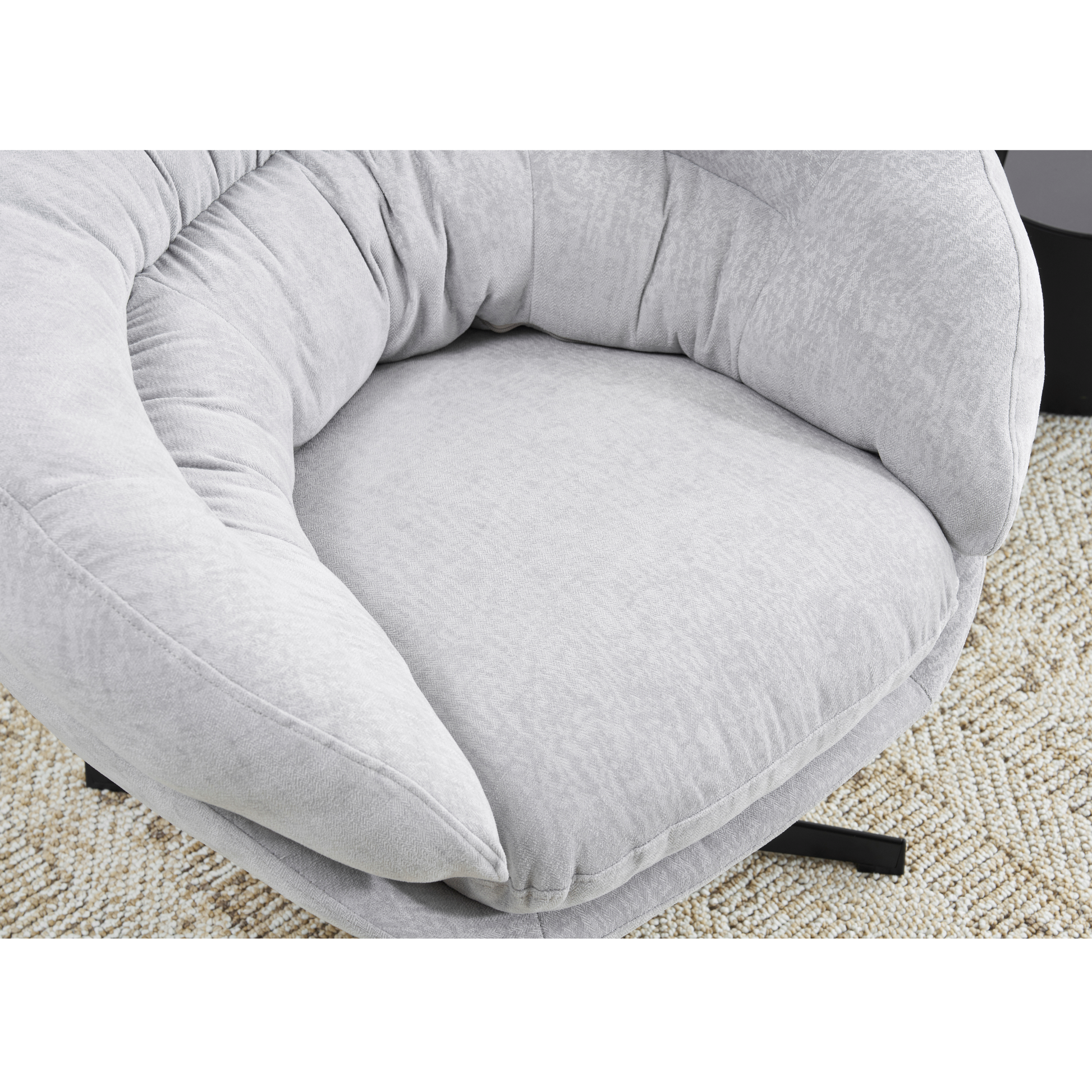 Comfy Chenille Upholstered 360 Swivel Club Chair Accent Chair With Removable Cushion, Round Office Chair With Black Metal Base, Cotton Material, Living Room, Bedroom, Reading Corner, Office Gray