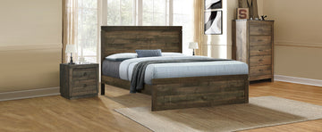 3 Pieces Vintage Farmhouse Style Queen Size Platform Bed With 10 Wooden Slats Support 2 Nightstands, No Box Spring Needed, Rustic Brown Box Spring Not Required Queen Rustic Brown Wood 3 Piece Set Bedroom Traditional Plywood