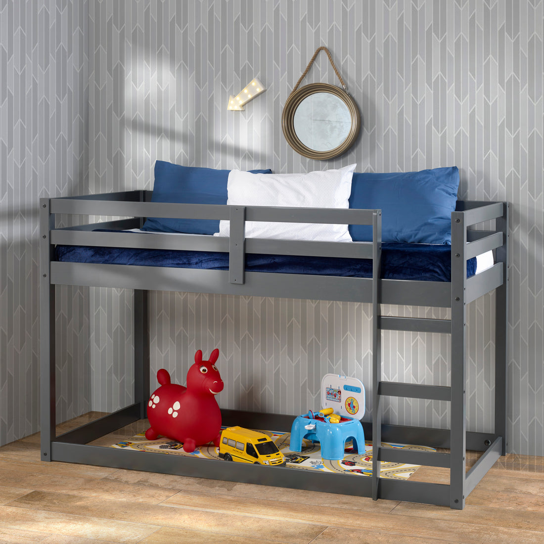 Grey Twin Loft Bed With Ladder Twin Grey Wood Bedroom Pine Slat Beds Wood