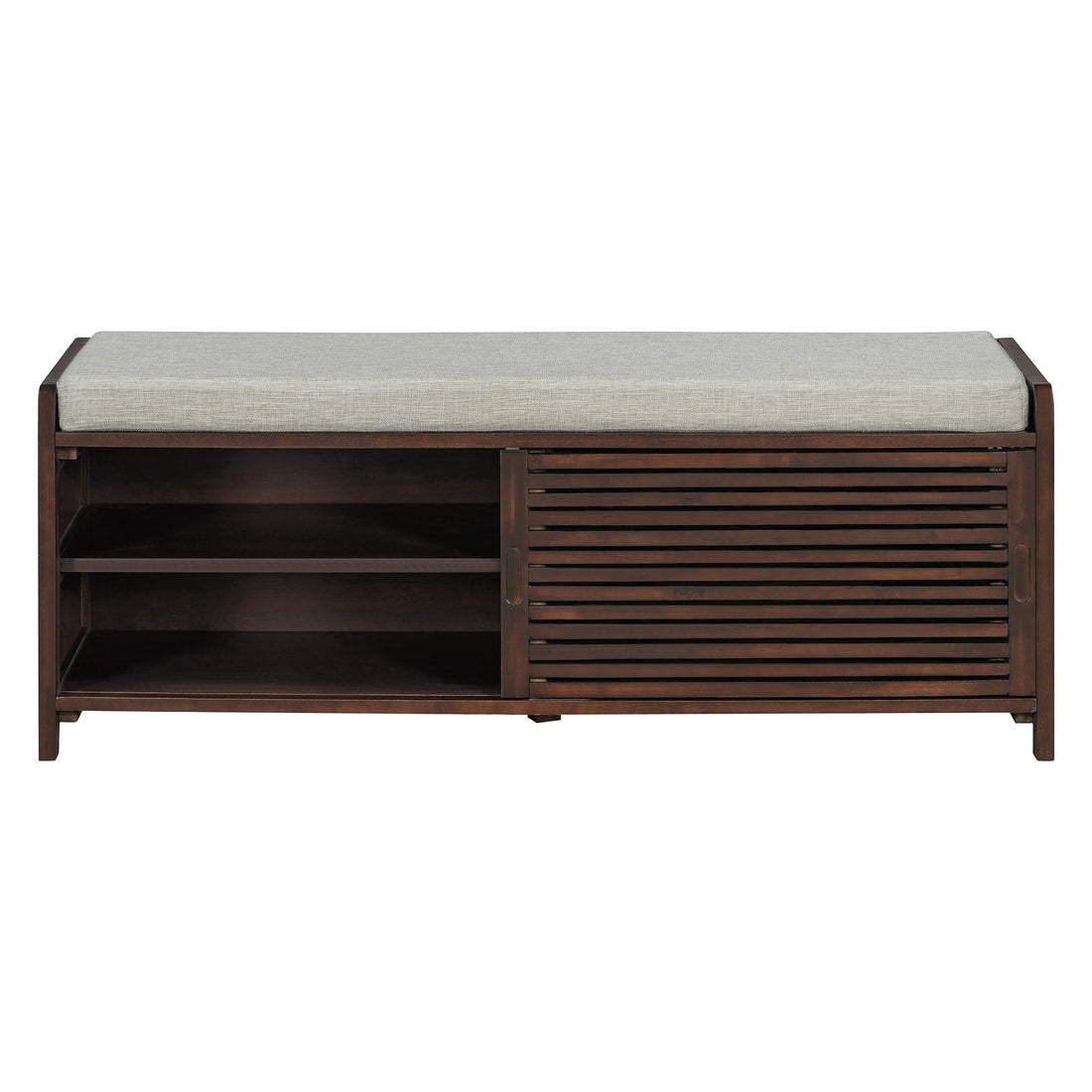 Distressed Shutter Storage Bench With Acacia Veneer For Retro Charm For Living Room, Entryway Espresso Espresso Mdf