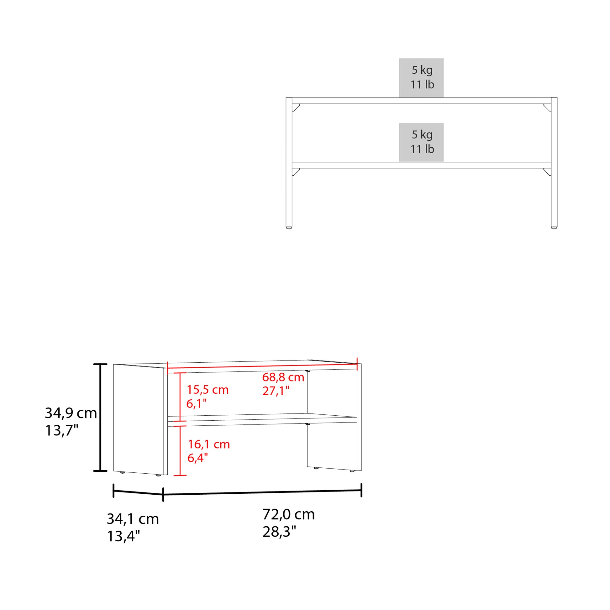 Basic 23" Wide 2 Tier Shelf Stackable Shoe Rack White Bedroom Modern Particle Board