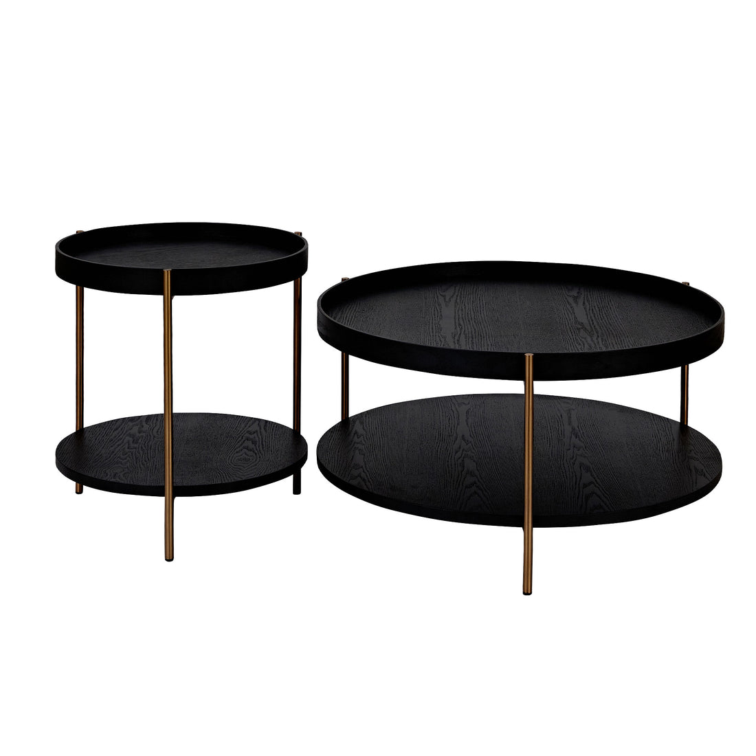 2 Piece Modern 2 Tier Round Coffee Table Set For Living Room,Easy Assembly Nesting Coffee Tables, End Side Tables For Bedroom Office Balcony Yard,Black Mdf Matt Black Mdf Metal