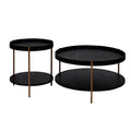 2 Piece Modern 2 Tier Round Coffee Table Set For Living Room,Easy Assembly Nesting Coffee Tables, End Side Tables For Bedroom Office Balcony Yard,Black Mdf Matt Black Mdf Metal