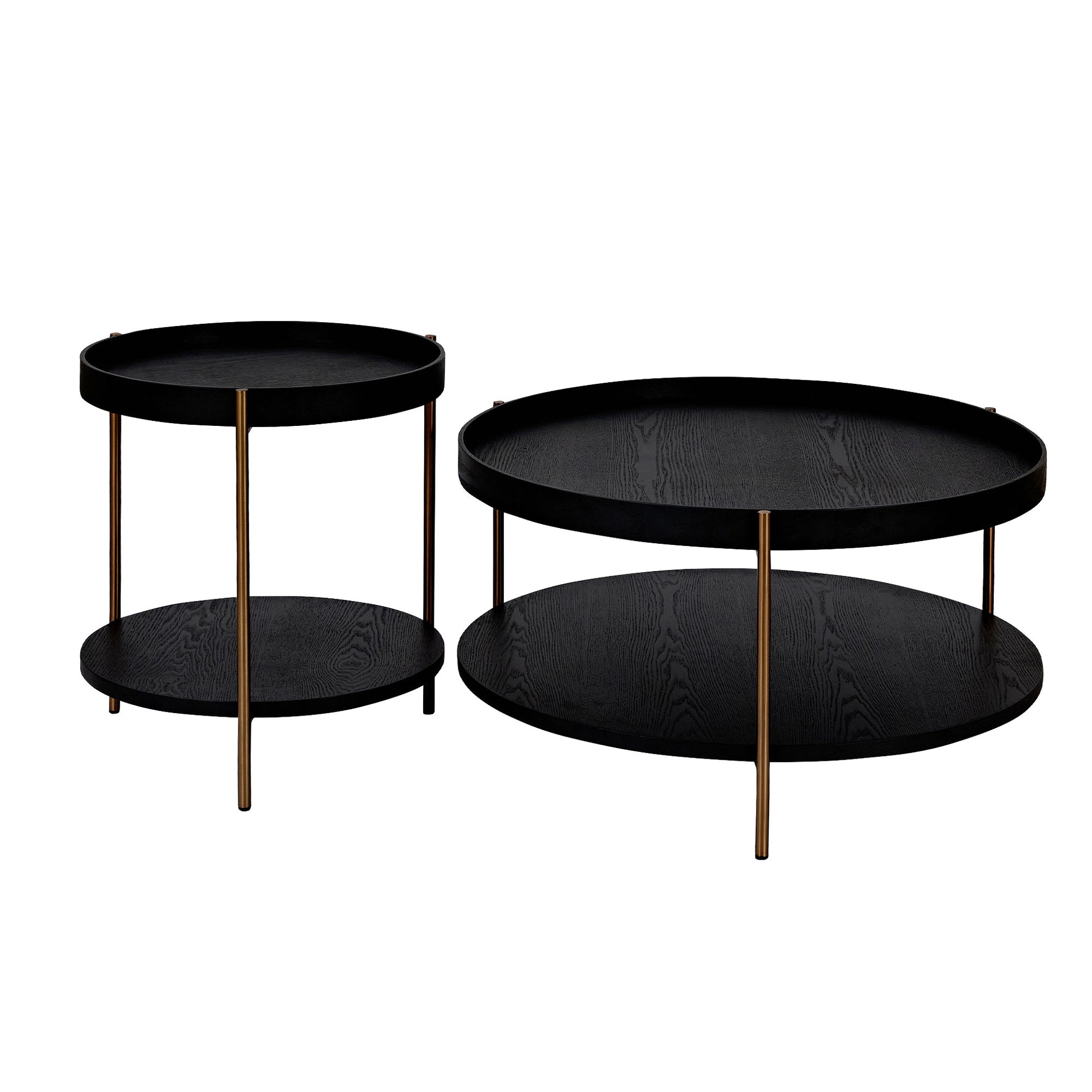 2 Piece Modern 2 Tier Round Coffee Table Set For Living Room,Easy Assembly Nesting Coffee Tables, End Side Tables For Bedroom Office Balcony Yard,Black Mdf Matt Black Mdf Metal
