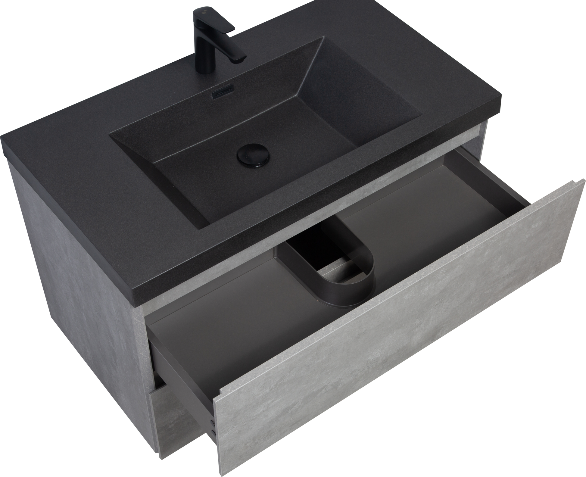 36" Floating Bathroom Vanity With Sink, Modern Wall Mounted Bathroom Storage Vanity Cabinet With Black Quartz Sand Top Basin And Soft Close Drawers, Grey 24V12 36Gr 2 Grey Plywood