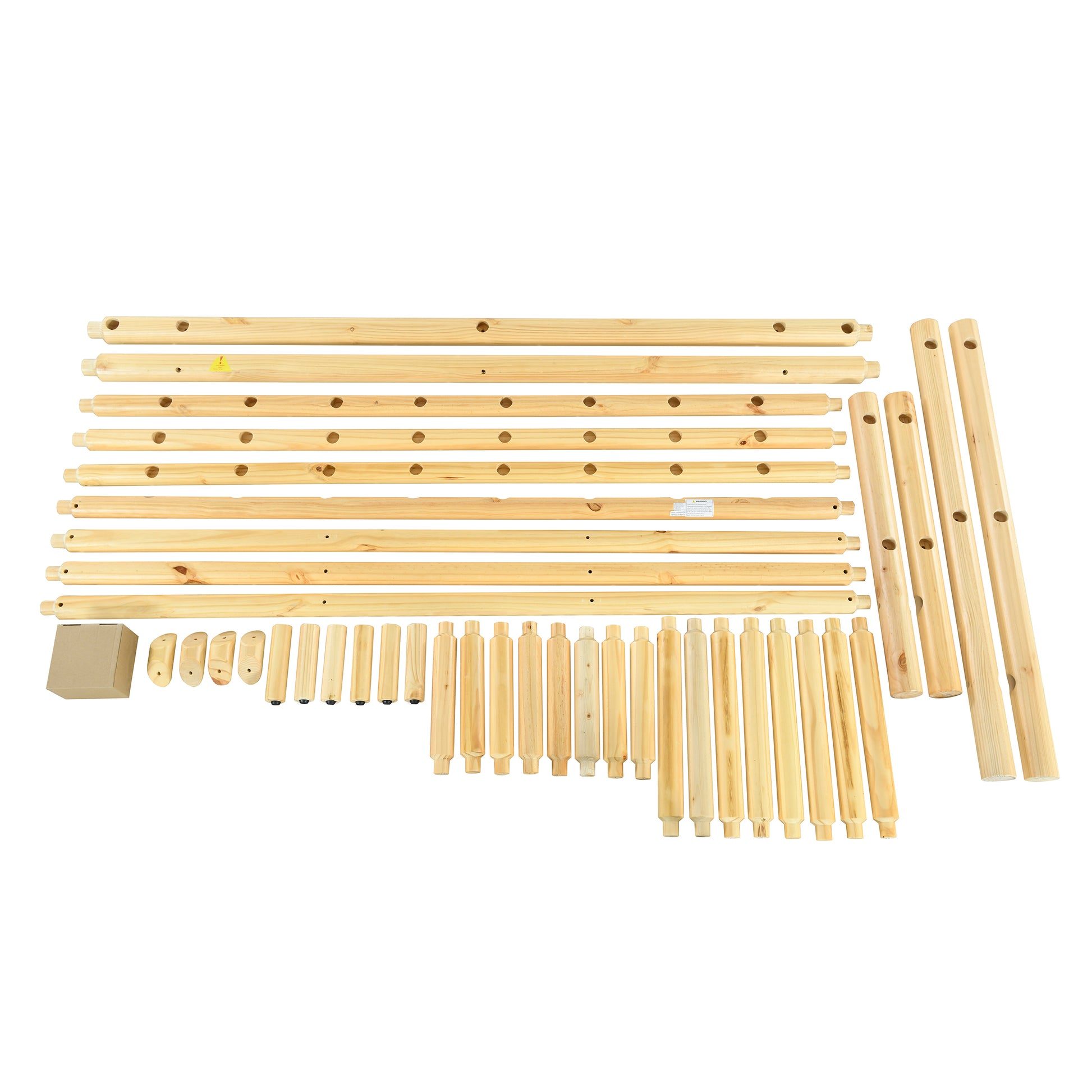 Farmhouse Log Bed Frame King Rustic Style Pure Solid Pine Cylinder Construction Bed Fits Mattresses And Box Springs, Natural Finish King Natural Pine