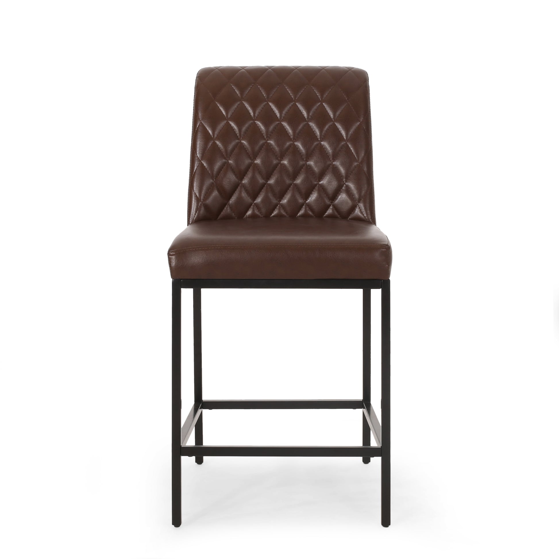 Counter Stool Set Of 2 Dark Brown Leather