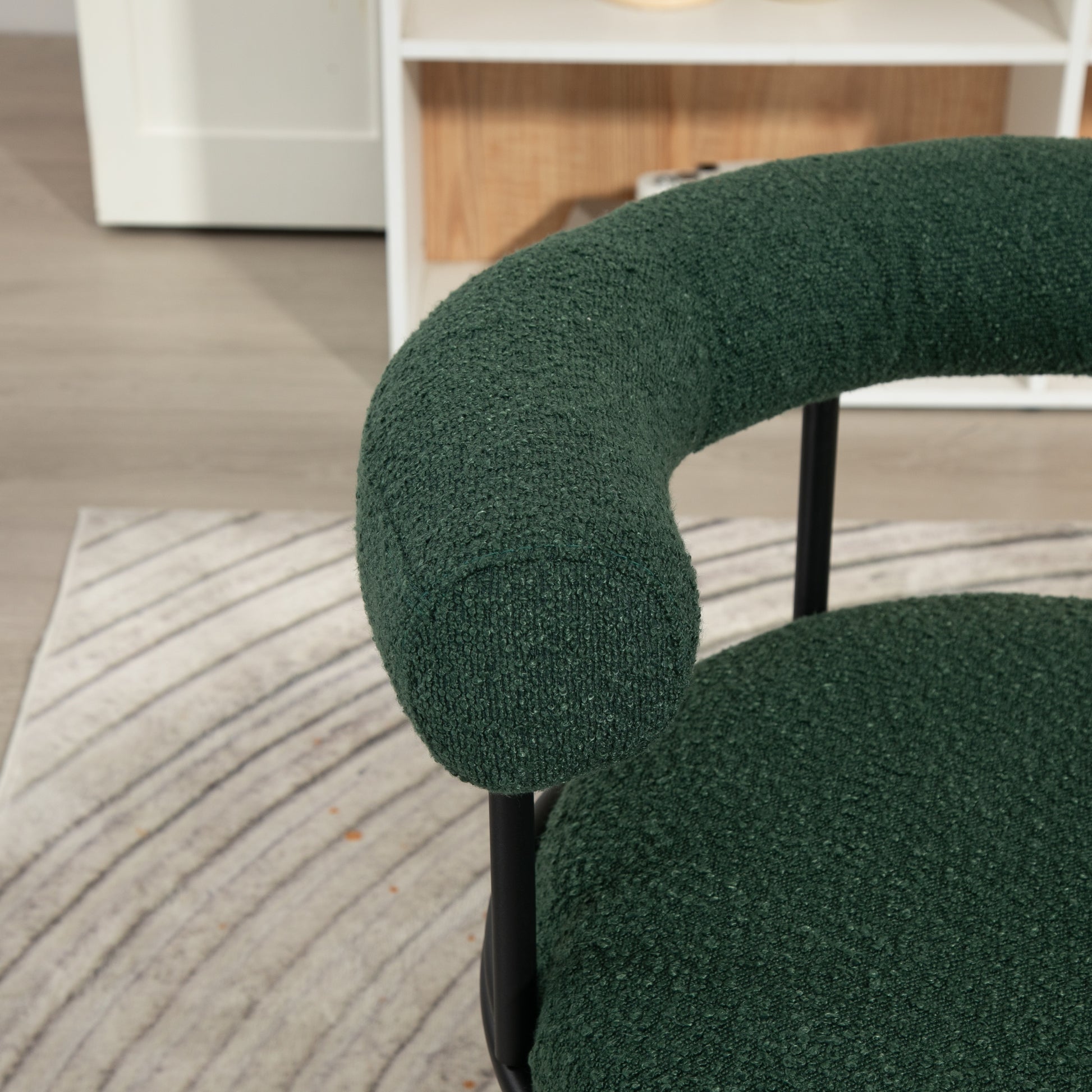 Coolmore Boucle Dining Chairs Set Of 2, Mid Century Modern Curved Backrest Chair, Round Upholstered Kitchen Chairs Emerald Boucle Emerald Foam Mdf Metal