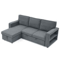 Linen Upholstered Sleeper Sectional Sofa, Shaped Modular Convertible Sofa With Storage Chaise,There Are Two Cup Holders In The Middle And Usb Multi Interface Function,Pull Out Sleep Couch Bed ,Grey