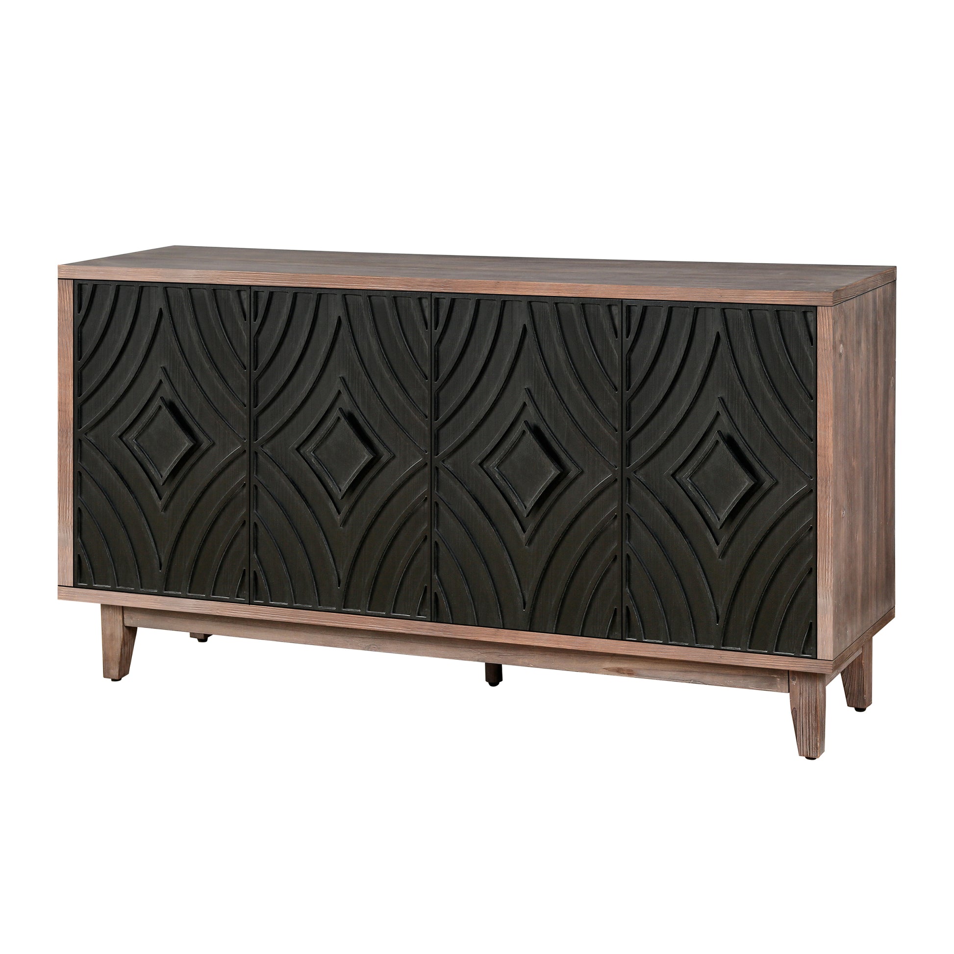 Mid Century Sideboard Buffet Cabinet With Solid Wood Legs 60" Kitchen Storage Cabinet Credenza With 4 Convex Pattern Diamond Doors And 2 Shelves Accent Console Table For Living Room Entrance Hall Etc 1 2 Shelves Antique Antique Black Primary Living Space