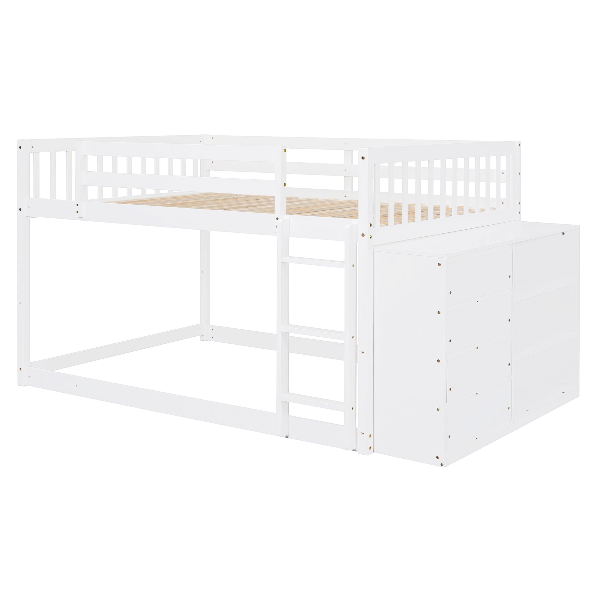 Full Over Full Bunk Bed With 4 Drawers And 3 Shelves White Full White Solid Wood