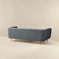 Lamattina Genuine Italian Blue Leather Channel Tufted Sofa Dusty Blue,Pewter Genuine Leather Wood Mid Century Modern Foam Genuine Leather 4 Seat