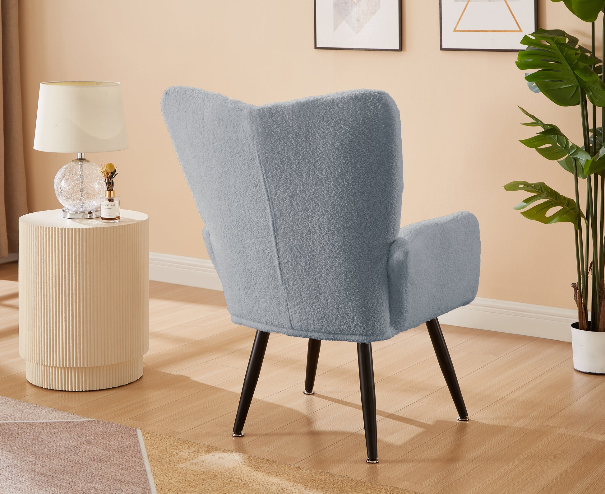 Modern Single Sofa Armchair With High Backrest Comfy Reading Chair For Small Spaces Living Room Bedroom Apartment Color:Blue Light Blue Teddy