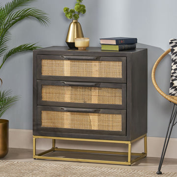 Mango Wood Natural Cabinet With 3 Drawers Grey Wood