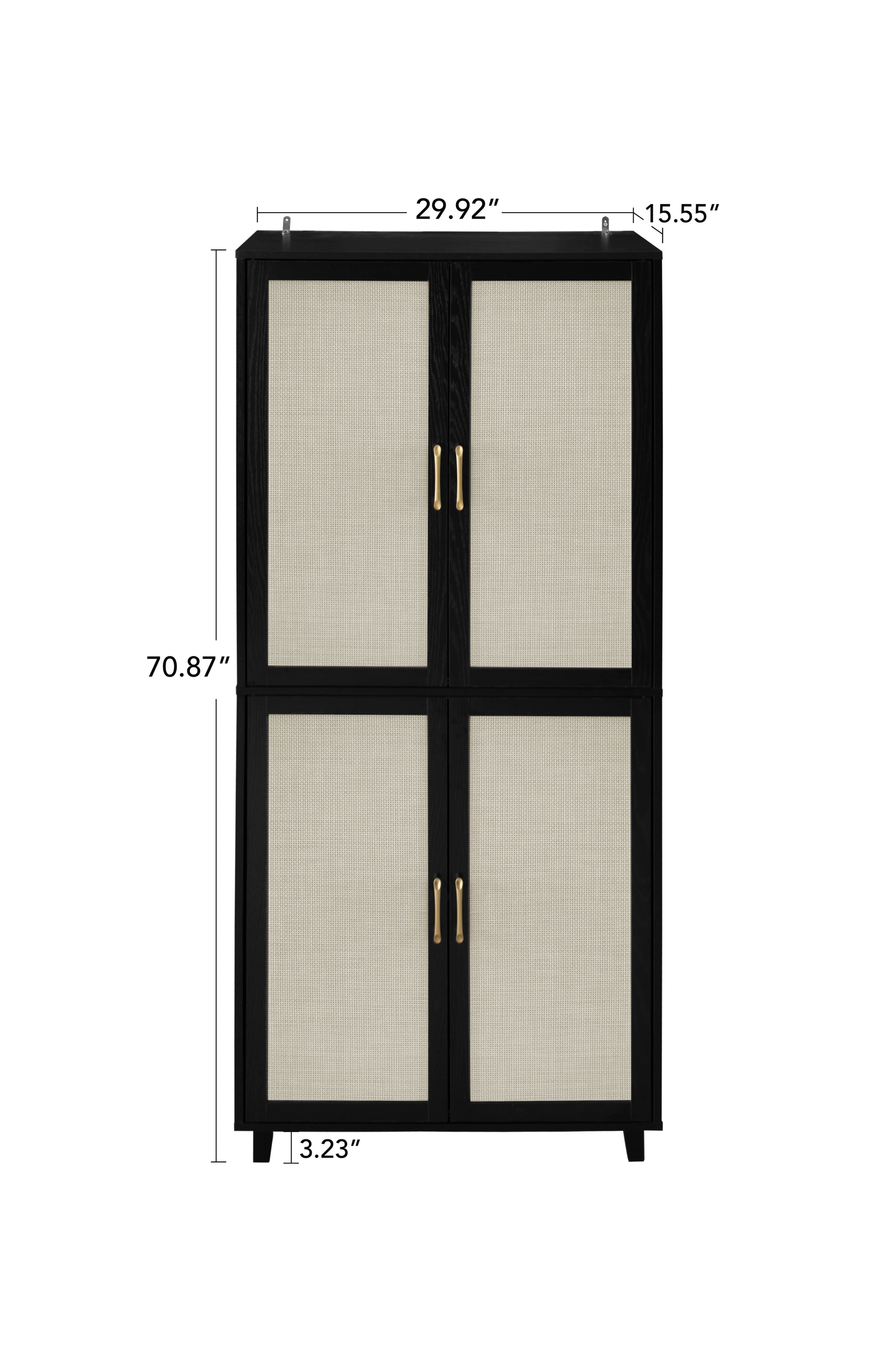 4 Door Cabinet, With 4 Adjustable Inner Shelves, Storage Cabinet Black Mdf