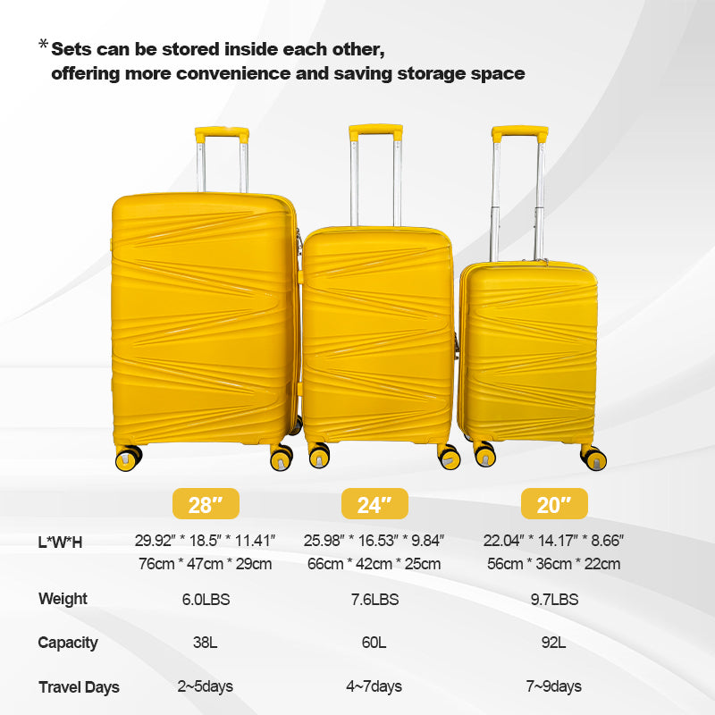 Hardside Luggage Sets 3 Pieces, Expandable Luggages Spinner Suitcase With Tsa Lock Lightweight Carry On Luggage 20Inch 24Inch 28Inch Antique Yellow Polypropylene