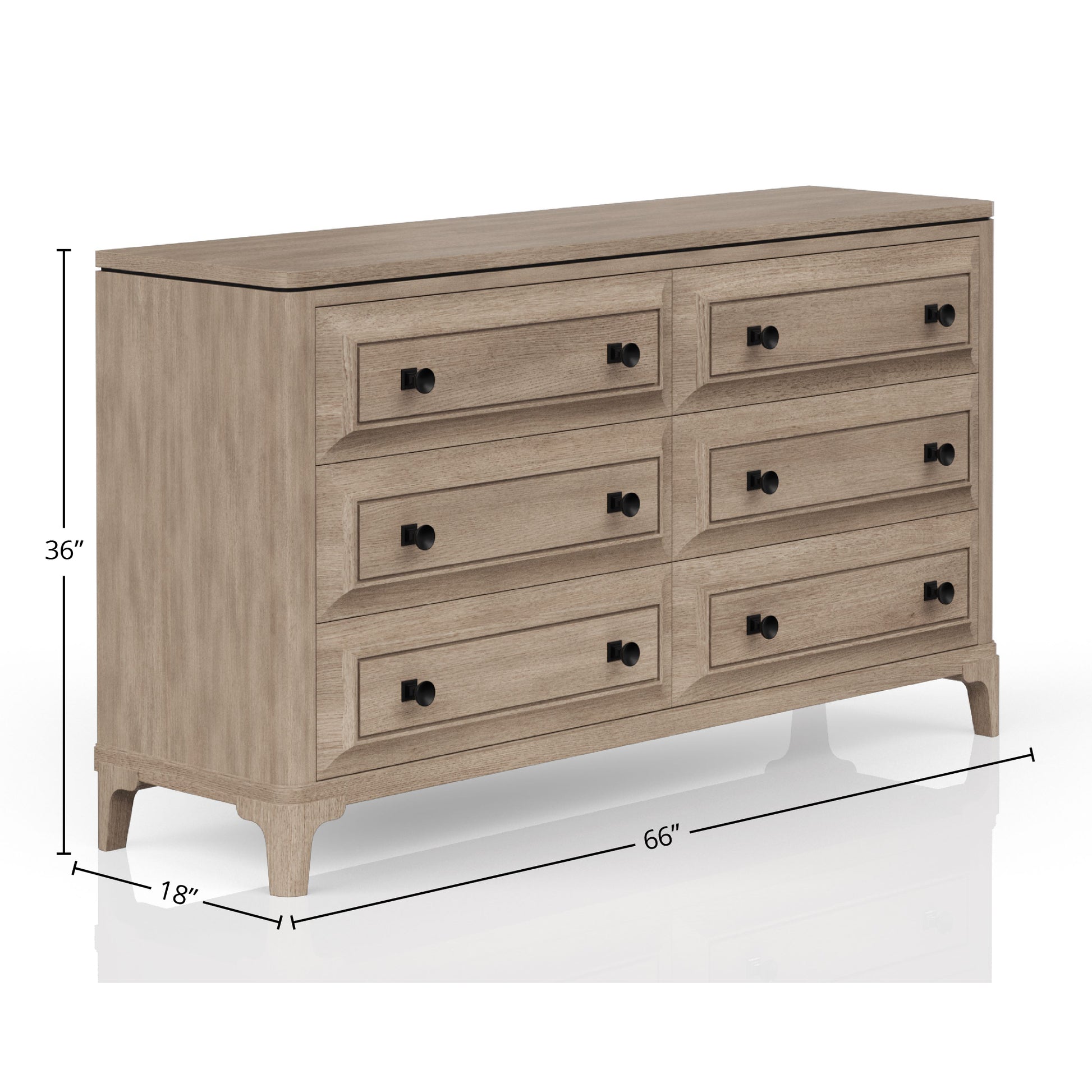 Modern 6 Drawer Dresser Sand Finish Sand Solid Wood Mdf