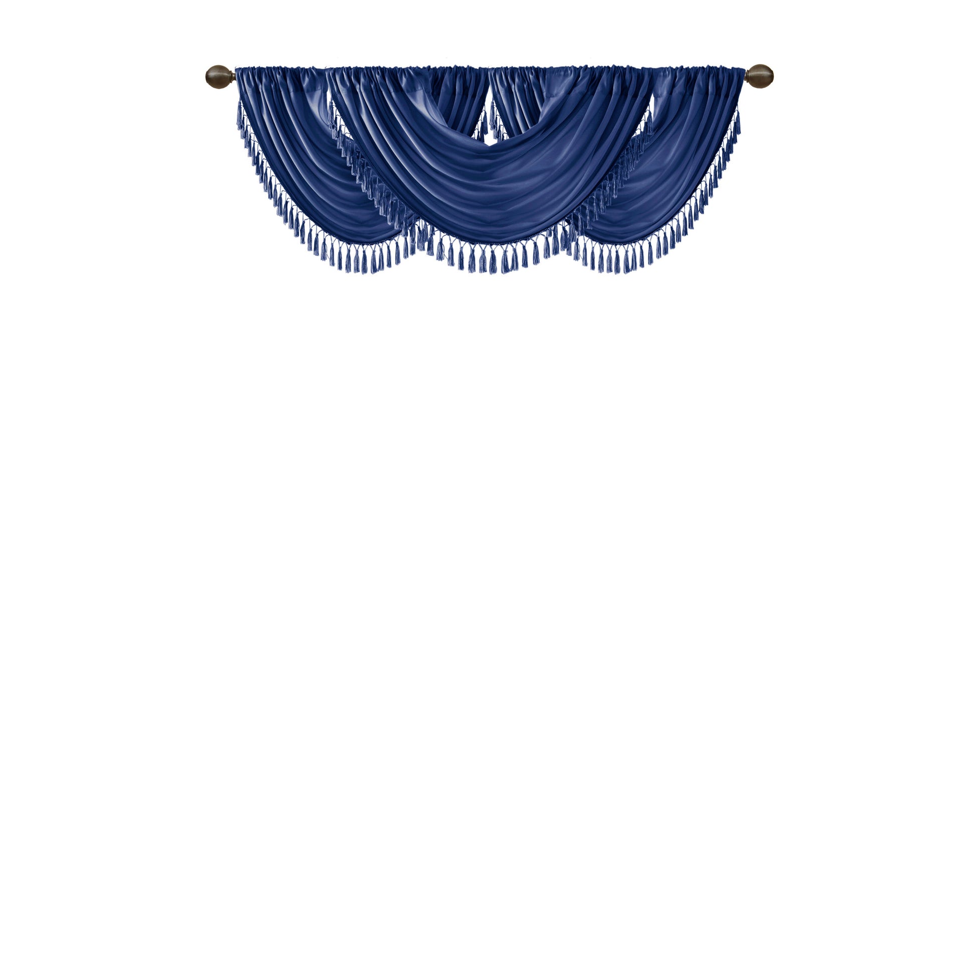 Faux Silk Waterfall Embellished Valance Navy 38X46" Navy Polyester