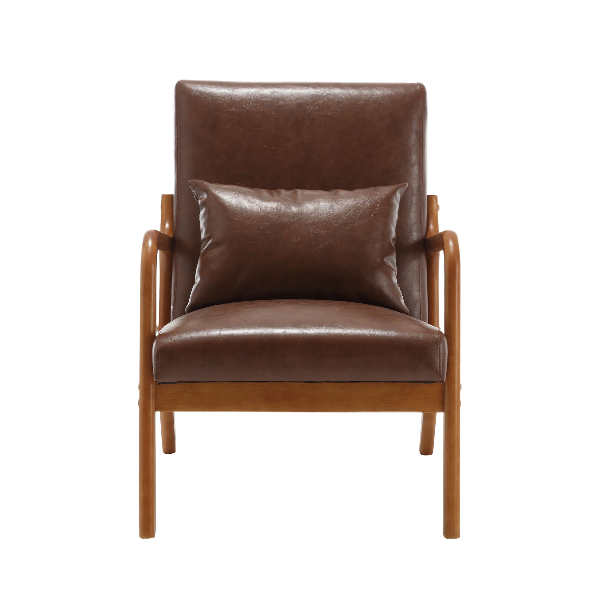 Coolmore Modern Accent Chair, Solid Wood Padding Lounge Armchairs With One Pillow For Living Room, Bedroom, Guest Room Brown Pu Brown Pu Brown Primary Living Space Modern Rubberwood Foam Pu Leather