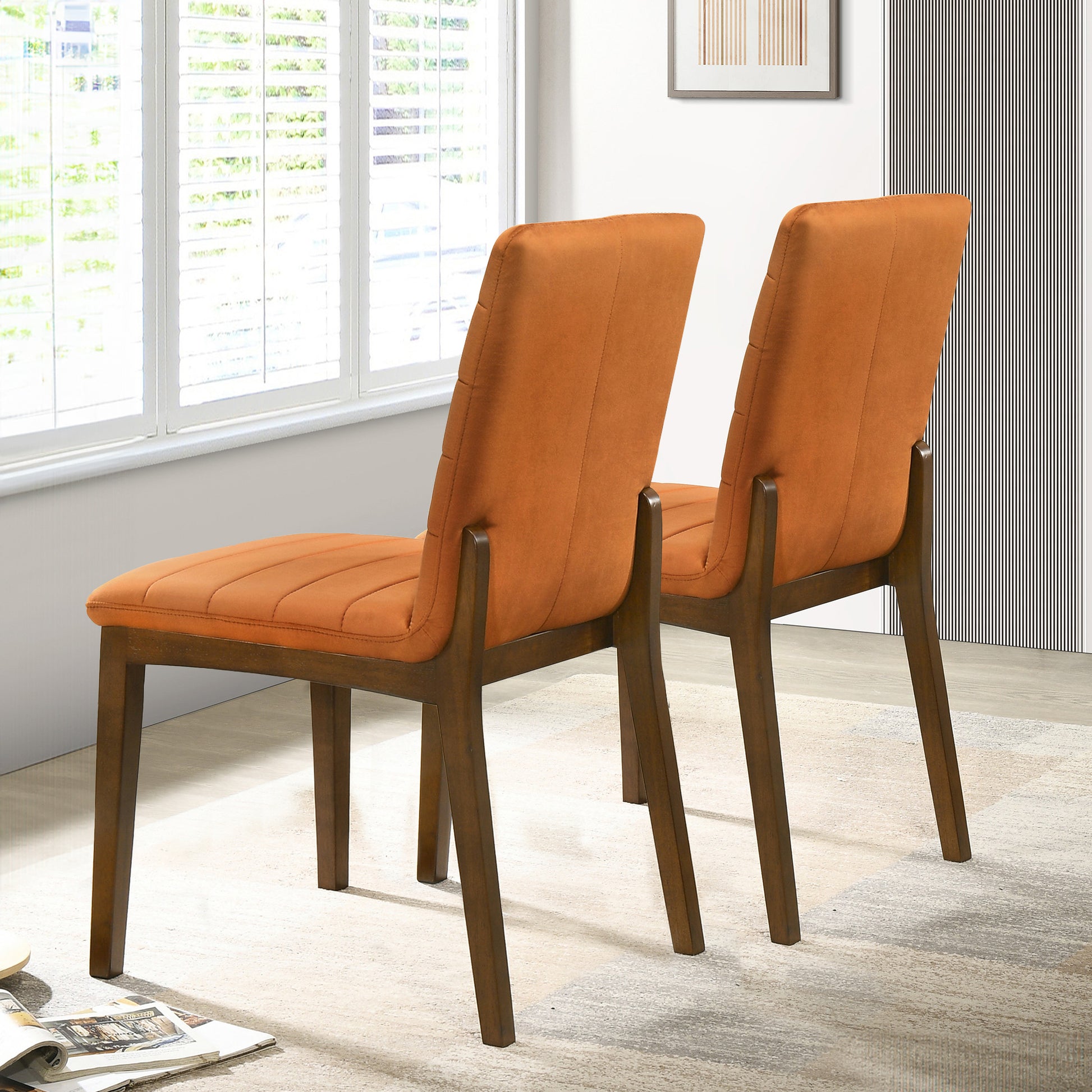 Ines Burnt Orange Velvet Dining Chair Set Of 2 Solid Brown,Burnt Orange Brown Dining Room Foam Wipe Clean Mid Century Modern Dining Chairs Foam Boucle,Solid Wood