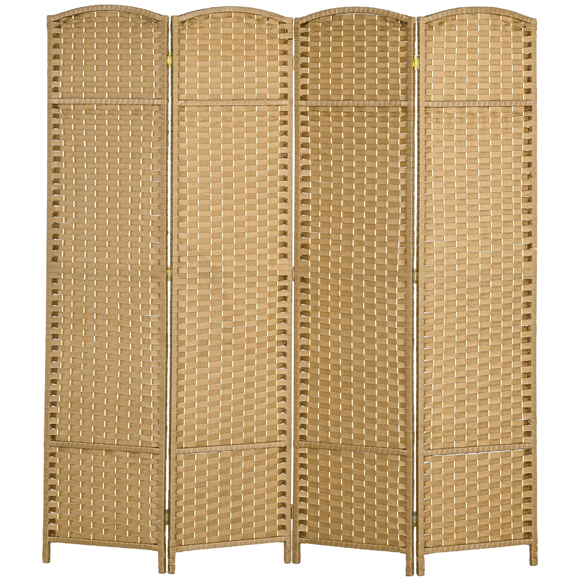 Homcom Room Divider, 4 Panel Folding Privacy Screen, 5.6' Tall Freestanding Wall Partition For Home Office, Bedroom, Nature Wood Natural Wood Polypropylene