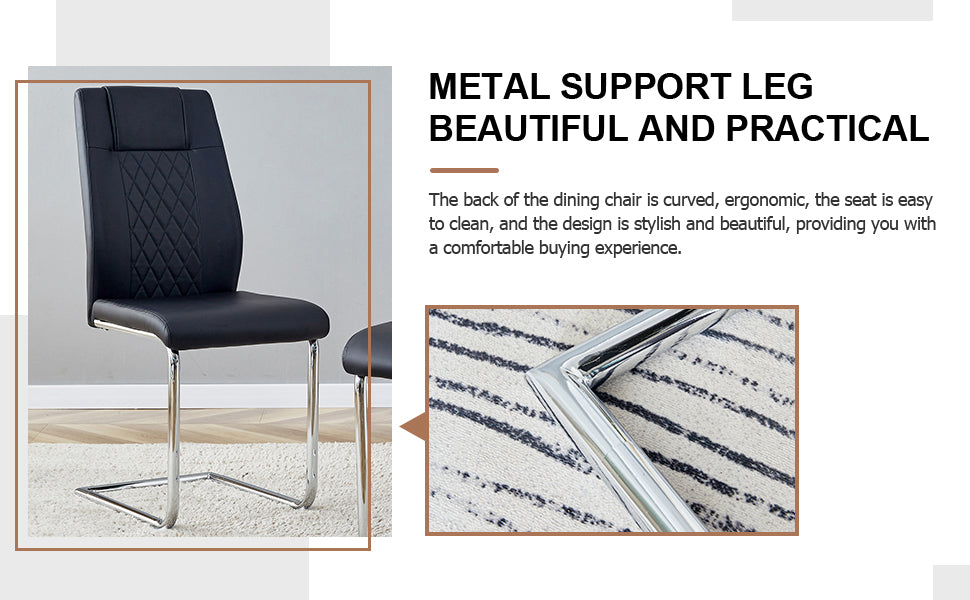 Table And Chair Set, Large Modern Rectangular Glass Table, Can Accommodate 6 8 People, Equipped With A 0.39 Inch Tempered Glass Tabletop And Large Mdf Table Legs, Comfortable And Soft Chairs. Transparent Mdf Glass