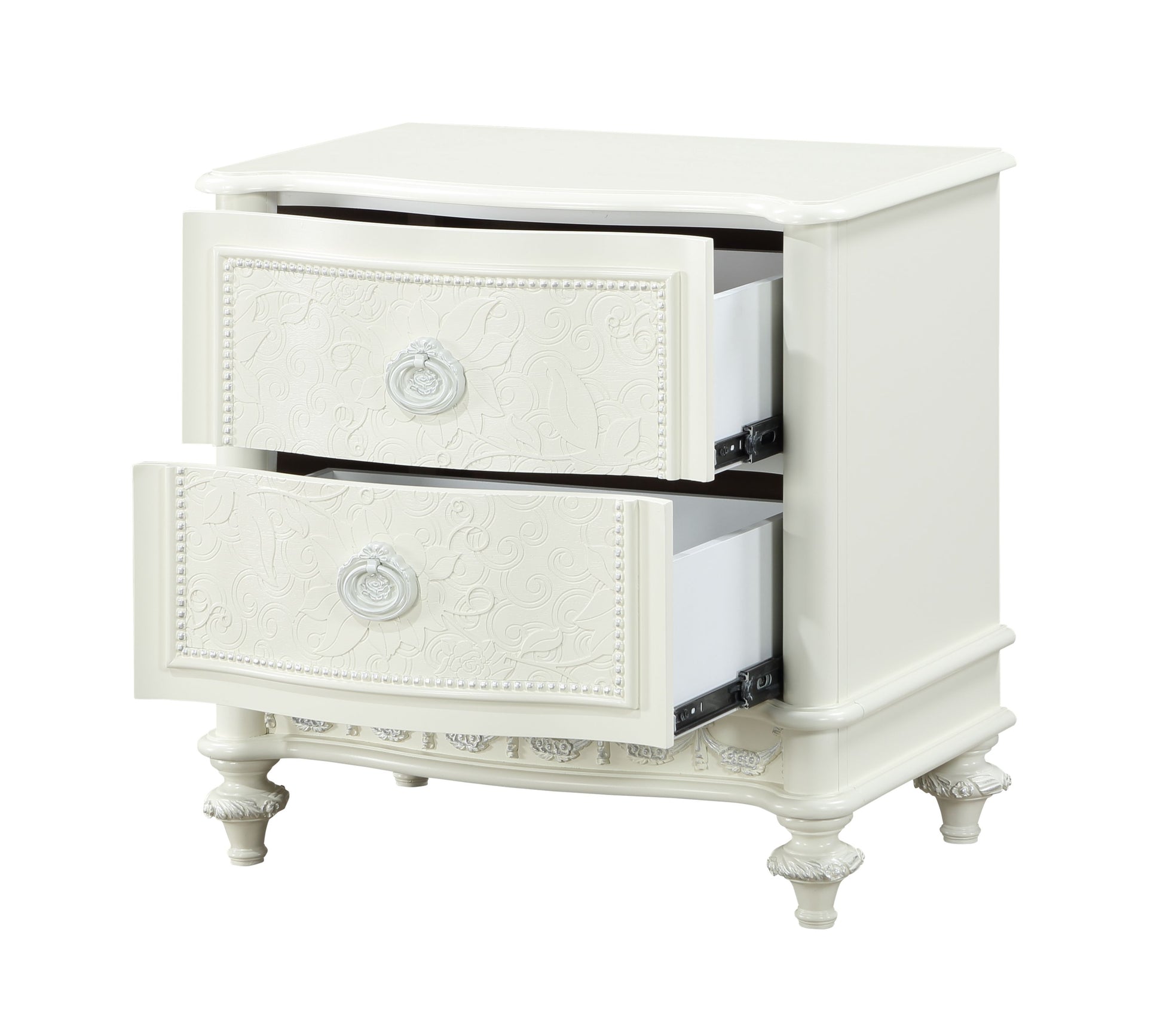 Dorothy Nightstand W 2 Drawers, Ivory Finish Bd02266 Ivory Wood