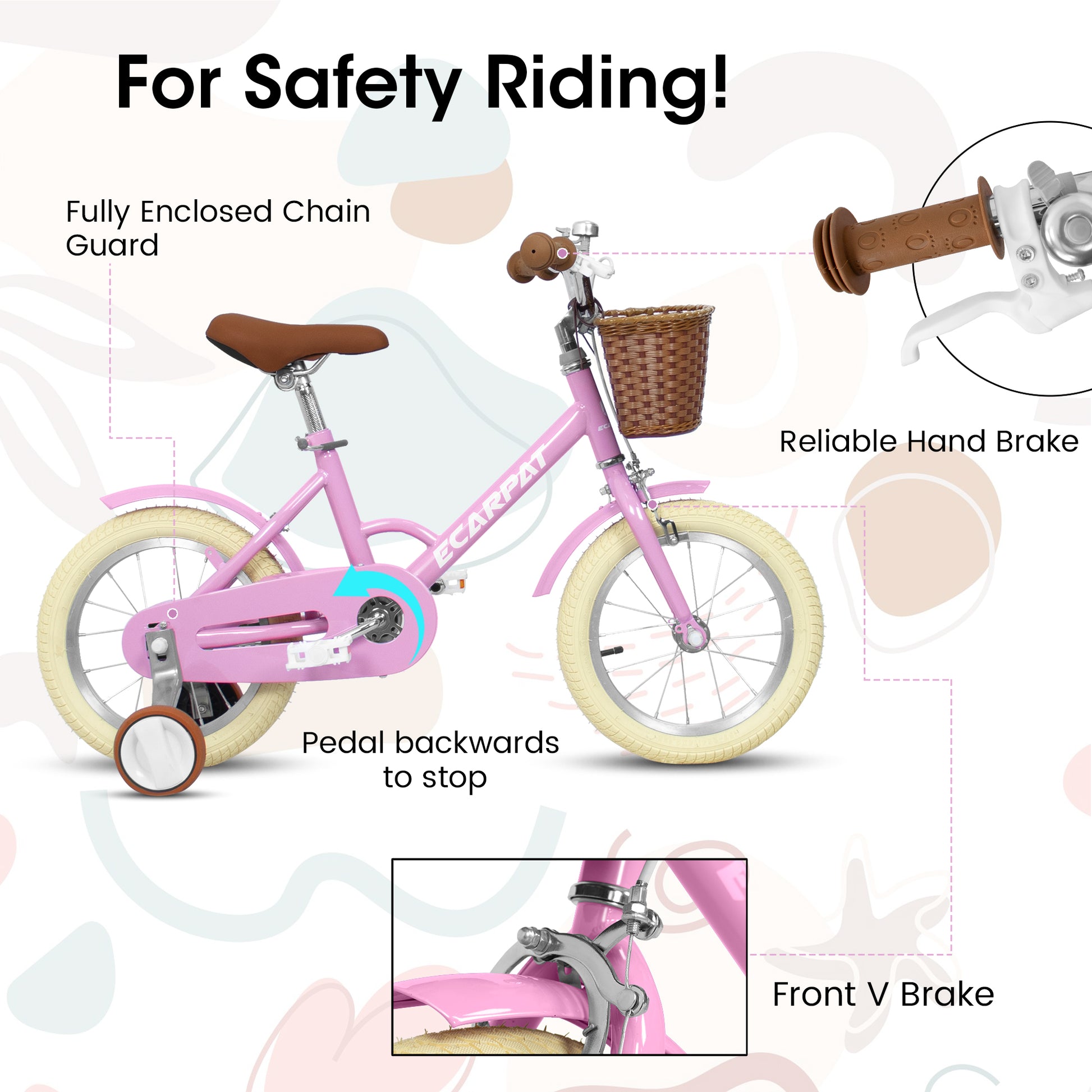 A16116 Ecarpat Kids'Bike Girls Bike 16 Inch Wheels,1 Speed Child Bicycles For 3 4 Years,With Removable Training Wheels Baby Toys,Front V Brake,Rear Holding Brake Pink Steel