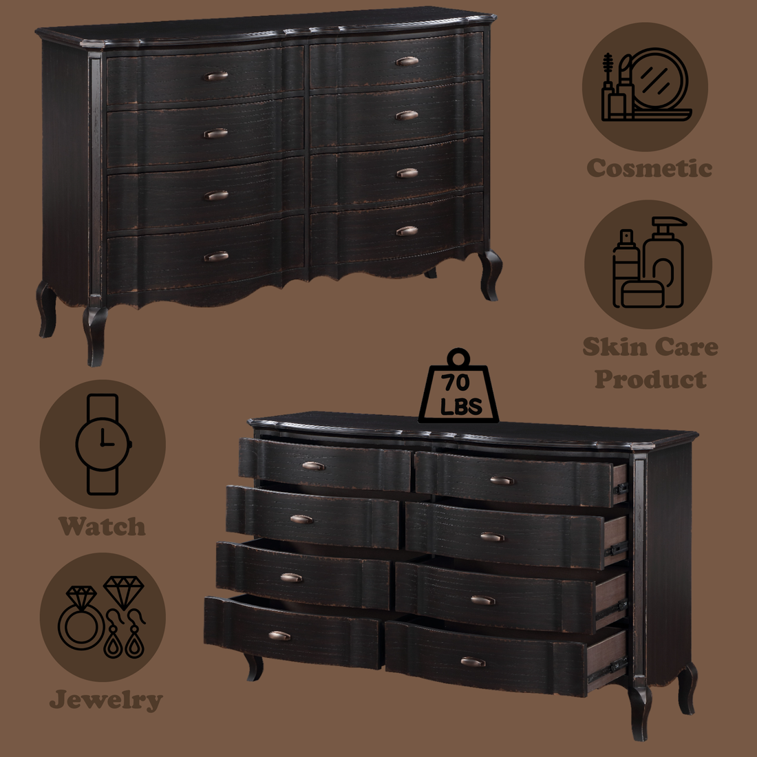 Chelmsford Dresser, Black Antique Finish Bd02299 Antique Black Wood