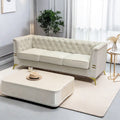 Fx P83 Cw Sofa Modern Velvet Living Room Chesterfield Design 82.7Inch Wide Sofa Cream White Color Beige Velvet 3 Seat