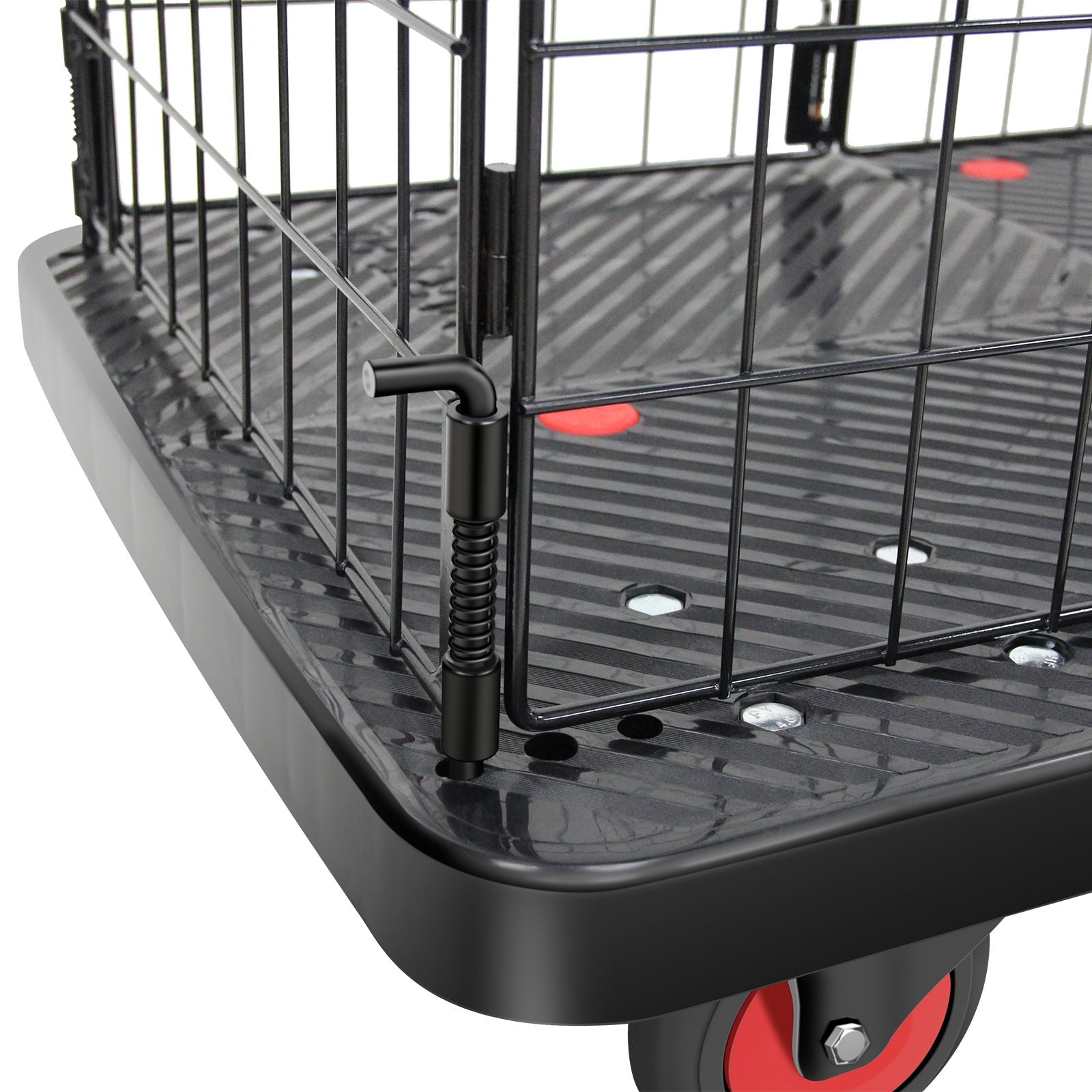 Foldable Platform Push Hand Truck Cart, Basket Cage Cart, 330 Lbs. Weight Capacity Black Red Metal