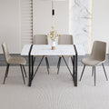 Table And Chair Set.A Modern Minimalist White Marble Veined Mdf Dining Table With Metal Frame.Paried With 4 Chairs With Pu Cushions And Black Metal Legs. Light Gray,White Seats 4 Mdf Metal