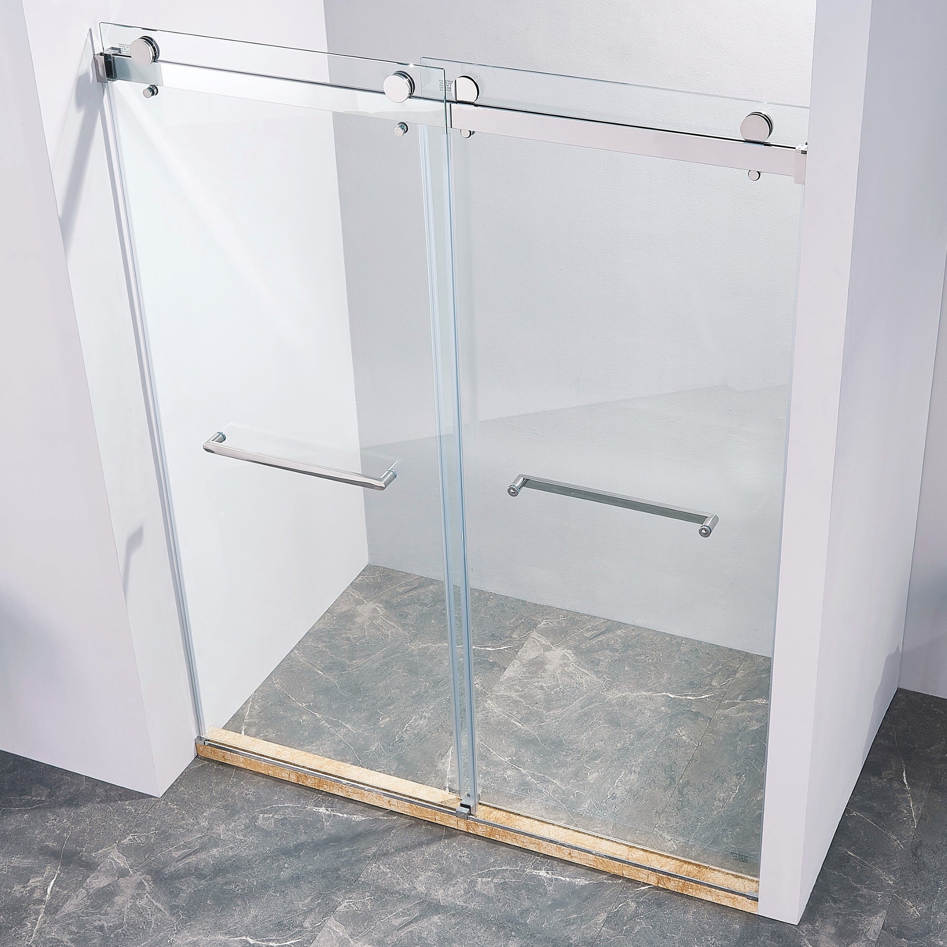 56 60"W X 75"H Frameless Double Sliding Shower Door, 304 Stainless Steel In Chrome, 5 16" 8Mm Thick Sgcc Tempered Clear Glass. Chrome Bathroom Classic,Luxury,Modern Glass Stainless Steel