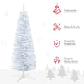 Homcom 5' Snow Flocked Artificial Pencil Christmas Tree, Slim Xmas Tree With Realistic Branches And Plastic Base Stand For Indoor Decoration, White White Plastic