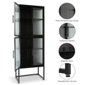 Stylish 4 Door Tempered Glass Cabinet With 4 Glass Doors Adjustable Shelves U Shaped Leg Anti Tip Dust Free Fluted Glass Kitchen Credenza Black Black Tempered Glass Sheet Metal Plastic