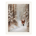 Santa'S Winter Stroll White Framed Wall Art For Living Room, Holiday Wall Art Print For Home Decor, Bedroom Wall Art By Jo Moulton Multicolor Wood Paper