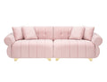 89 Inch Spring Wrapped Cushions, 3 Flannelette Sofas, Stylish Metal Feet And 4 Throw Pillows Make For A Modern Living Room Bedroom Pink Velvet 3 Seat