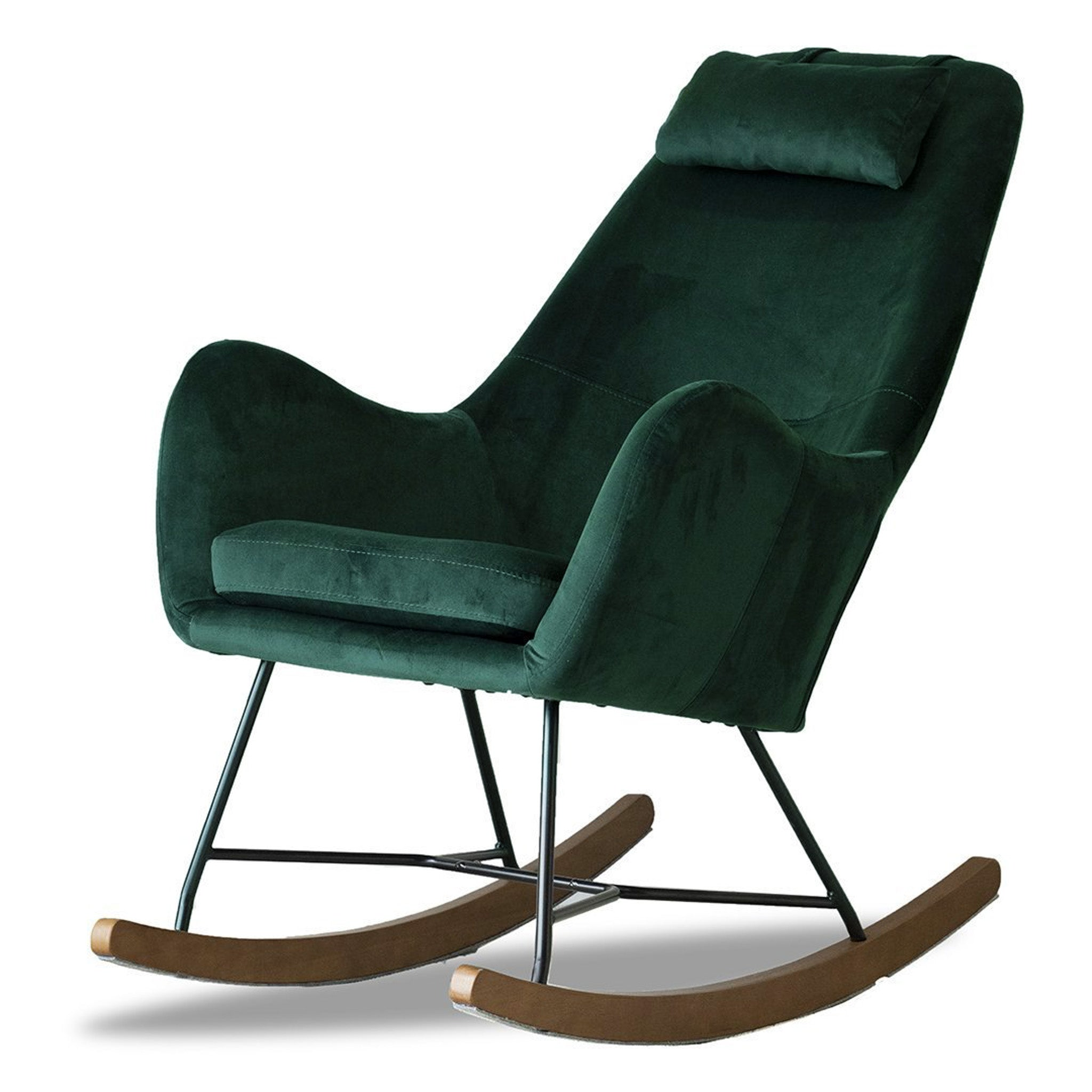 Chelsea Green Velvet Rocking Chair Solid Green Bedroom Foam Wipe Clean Foam Velvet