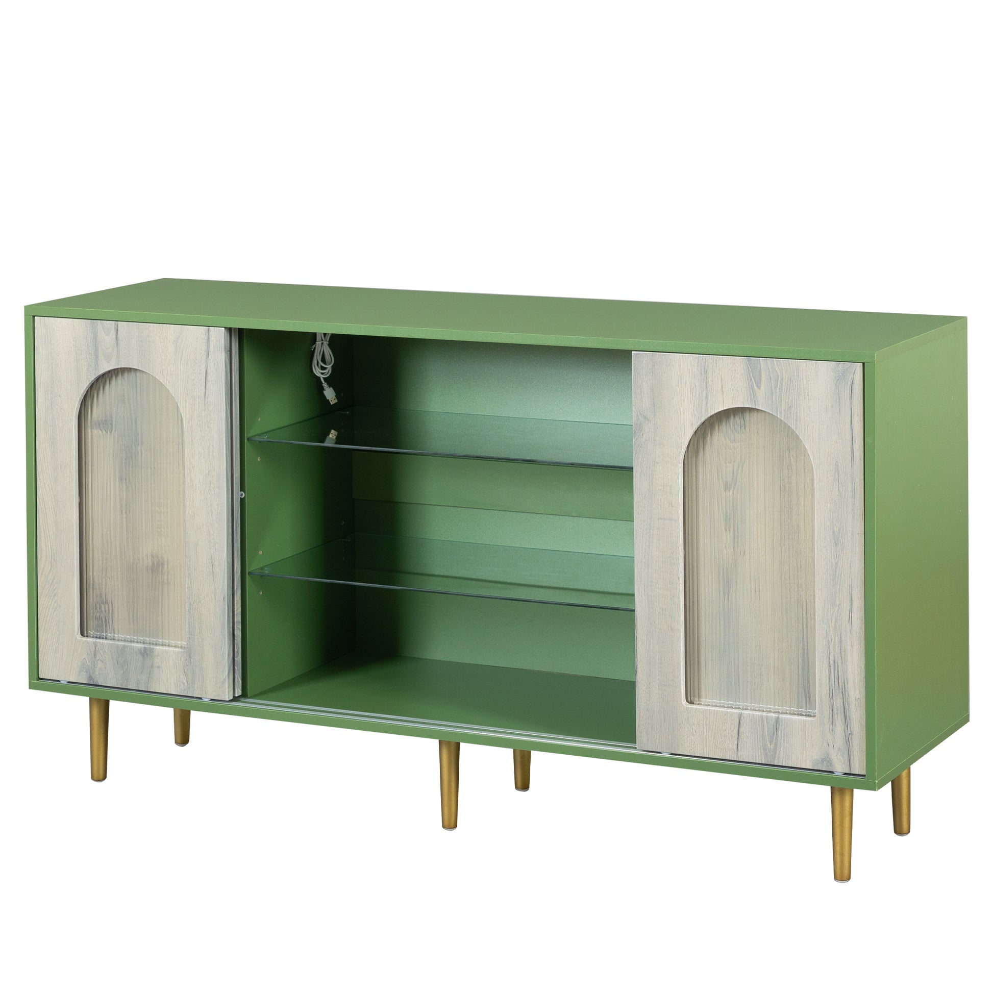 Dresser Drawer Cabinet,Bar Cabinet,Lockers,Sideboard,Buffet Sideboard,Buffet Service Desk,Storagecabinet,Changhong Glass Sliding Door, For Bedroom, Living Room, Kitchen Corridor, Color: Antique Green 5 Or More Spaces Barn Door Green Primary Living Space