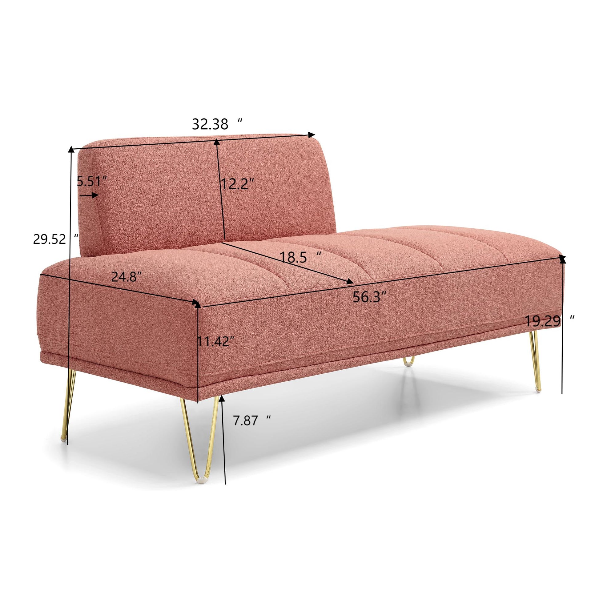 56.3"Inch Width Modern End Of Bed Bench,Teddy Fabric Upholstered 2 Seater Sofa Couch Entryway Ottoman Bench, Fuzzy Sofa Stool Footrest Window Bench With Gold Metal Legs For Bedroom, Living Room,Pink Pink Wood Modern Foam Teddy 2 Seat