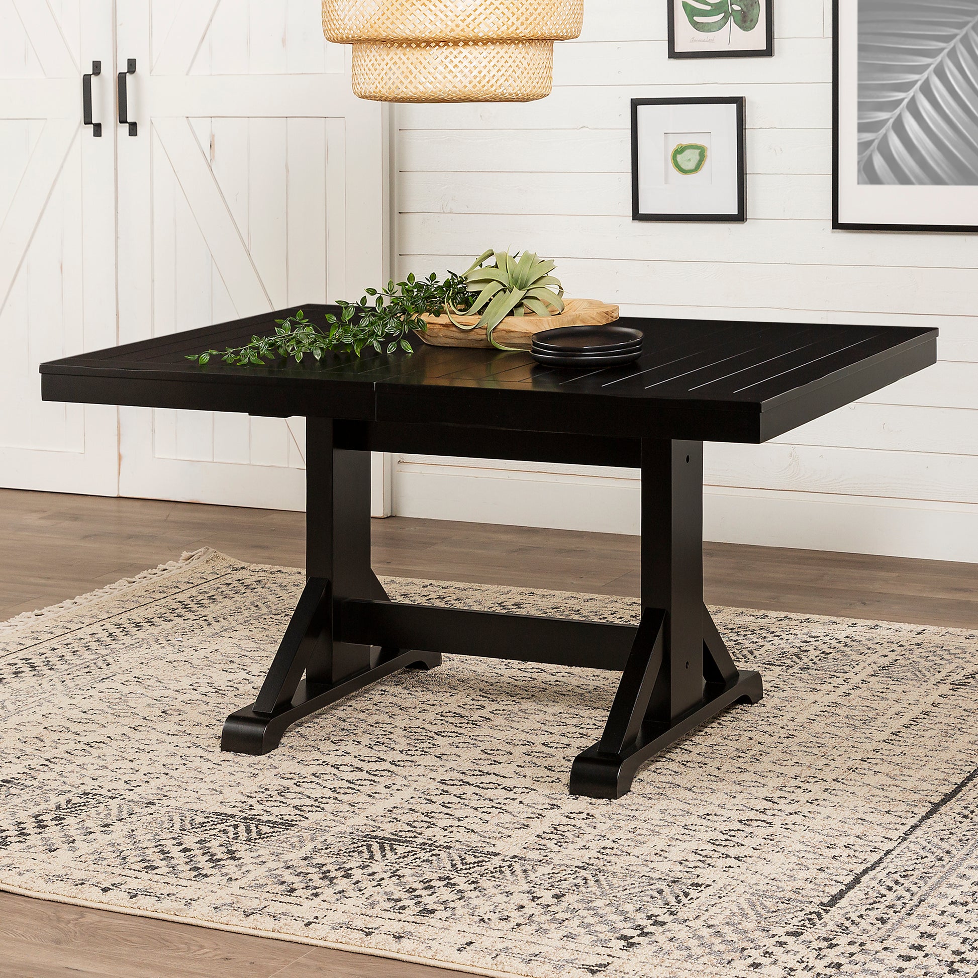 Classic Extendable Trestle Dining Table Antique Black Black Mdf