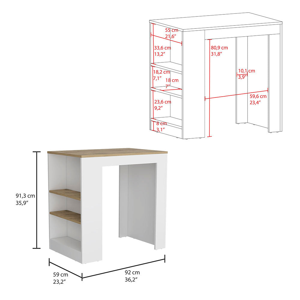 Portree Kitchen Island With 3 Side Shelves -