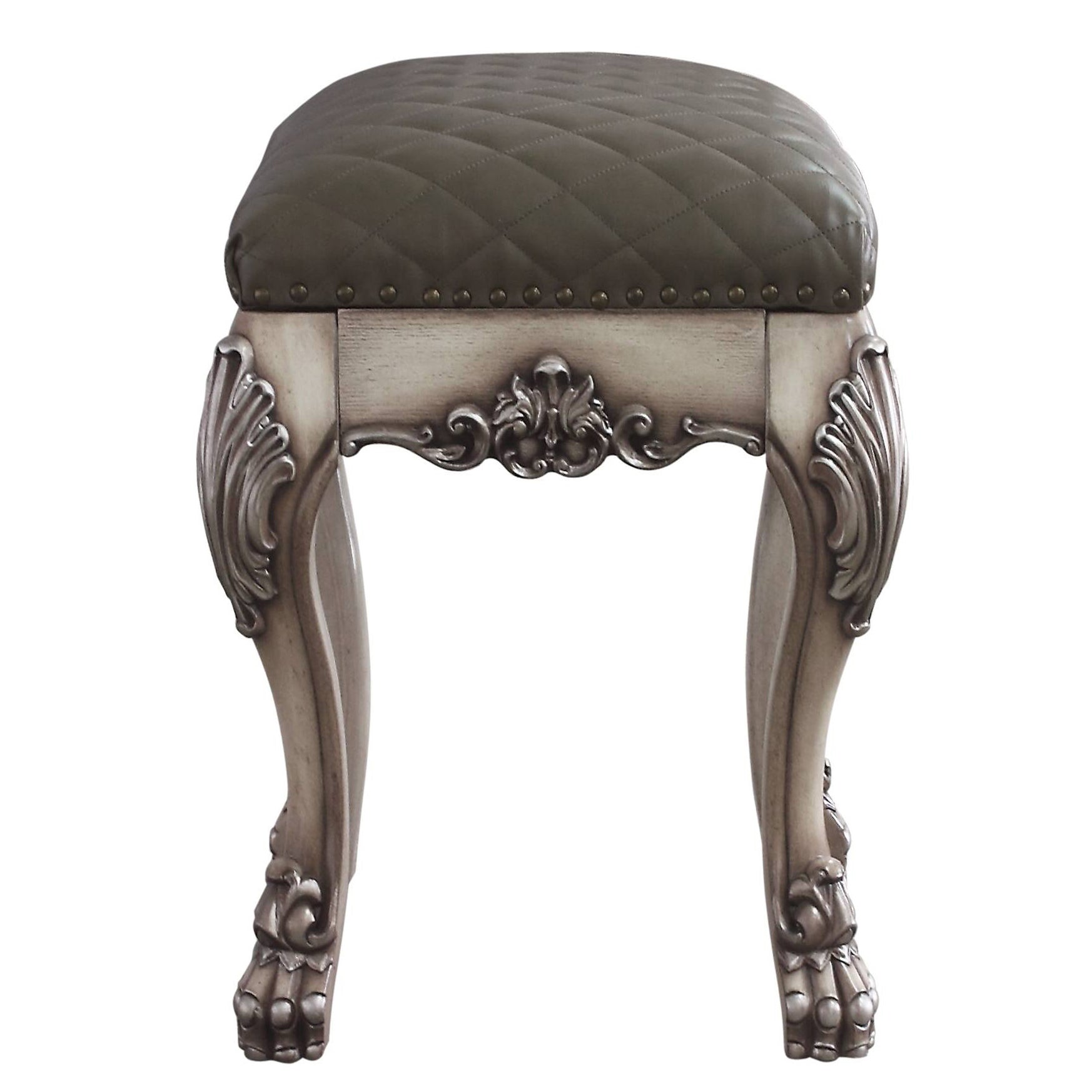 Grey And Vintage Bone White Vanity Stool With Tufted Seat Grey Bedroom Wood Fabric