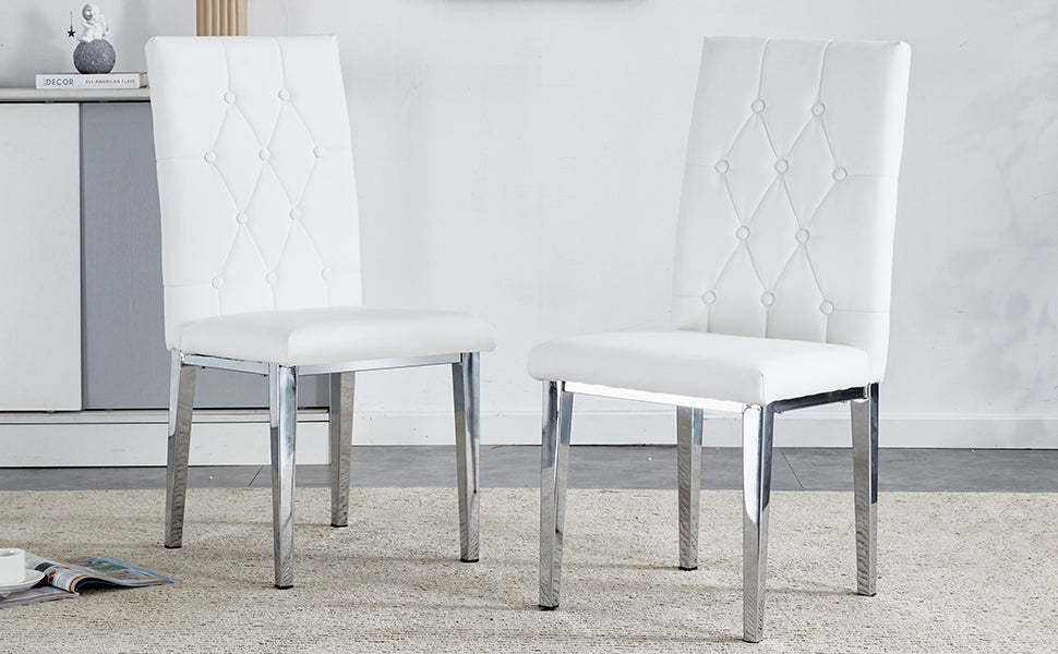 2 Piece Dining Chairs.White Armless Dining Chairs Brings A Touch Of Fresh And Bright Ambiance To The Dining Area, Seamlessly Blending With Modern Minimalist Or Nordic Decor Styles. White Pu