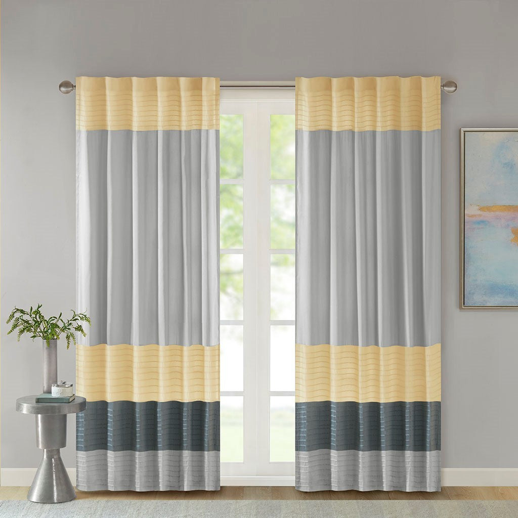 Polyoni Pintuck Curtain Panel Only 1 Pc Panel Grey Multi Silk