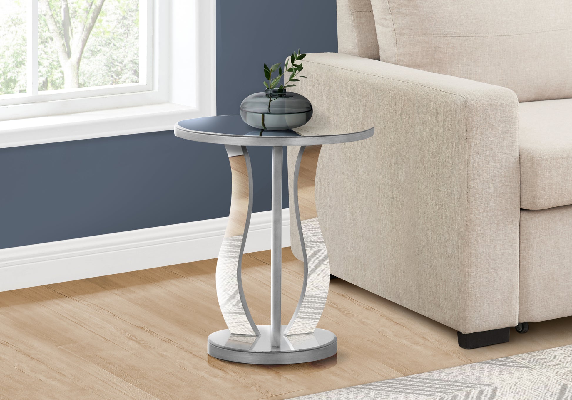 Accent Table, Side, End, Nightstand, Lamp, Living Room, Bedroom, Clear Mirror, Grey, Transitional Silver Mdf