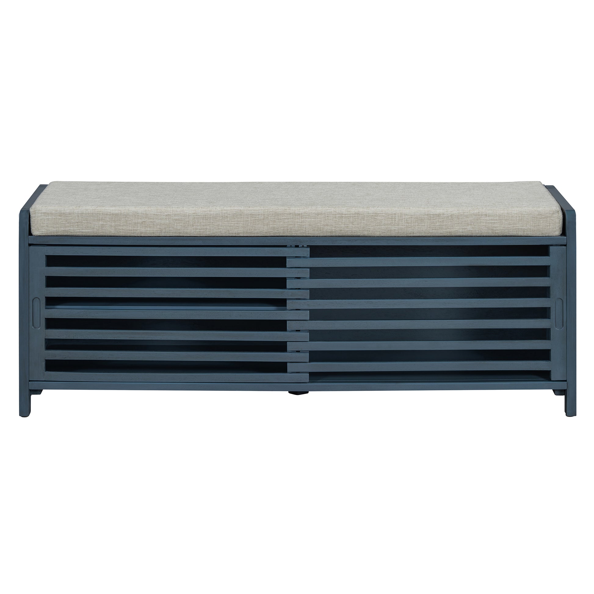 Distressed Shutter Storage Bench With Acacia Veneer For Retro Charm For Living Room, Entryway Navy Navy Mdf