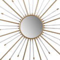 Iron Mirror With Sparkled Sunburst Design, Large, White And Gold White Gold Iron